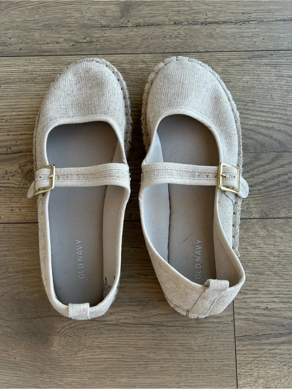Old Navy Canvas Mary Jane Espadrille Flats with Gold Buckle